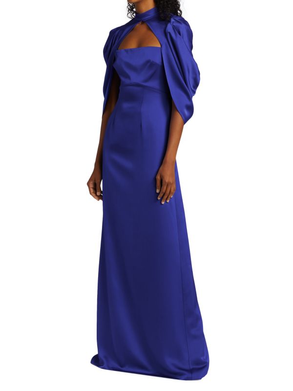 Theia Carrie Satin Cape-Sleeve Gown